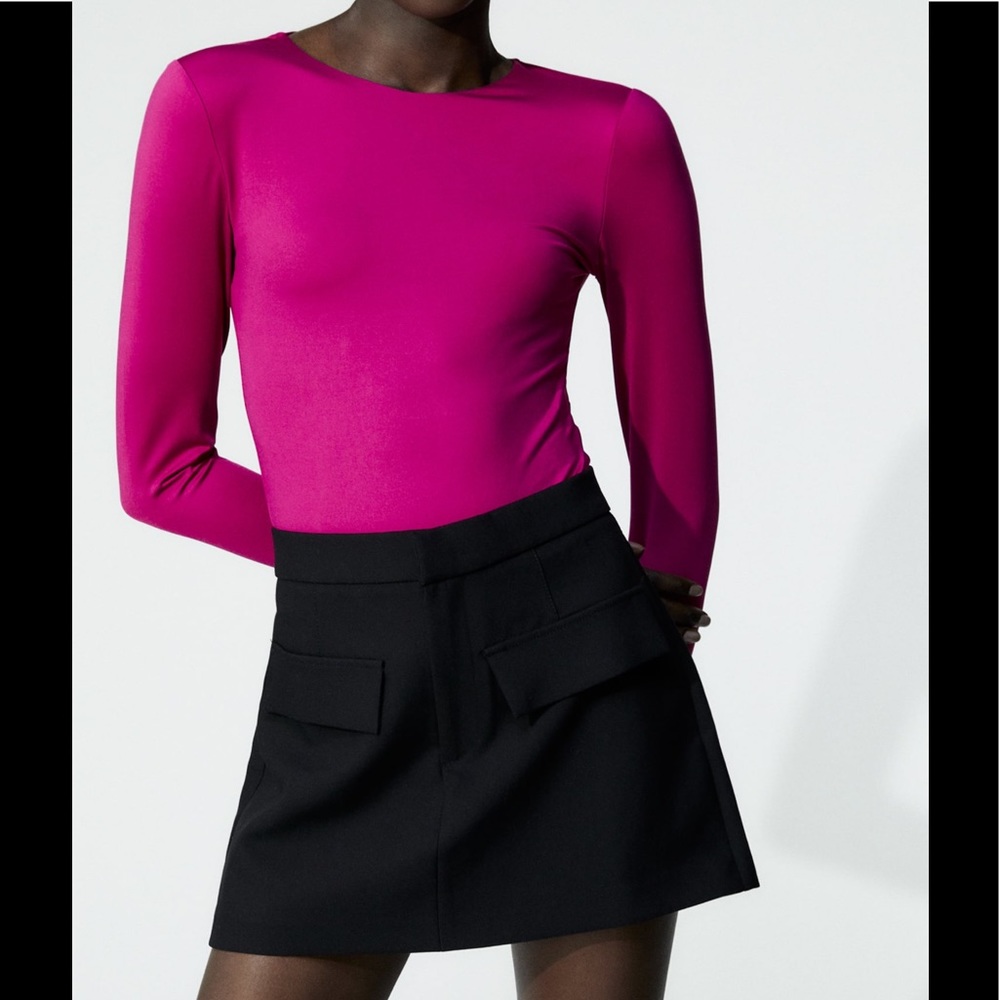 🤍 ZARA Magenta Pink Stretch Bodysuit sz Large